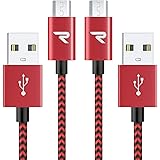 Rampow Micro USB ケーブル【1M/2本組/保証付き/赤】 2.4A急速充電ケーブル 高速データ転送 7000+回の曲折テスト 高耐久編組ナイロンケーブル Android スマホ 充電ケーブル マイクロusbケーブル