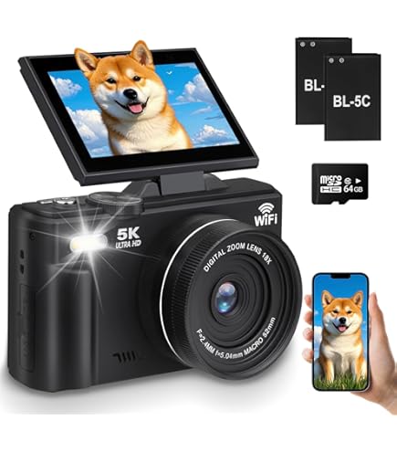 Amazon | デジカメ 5K デジタルカメラ 5K録画 7500万画素 Wi-Fi機能 AF