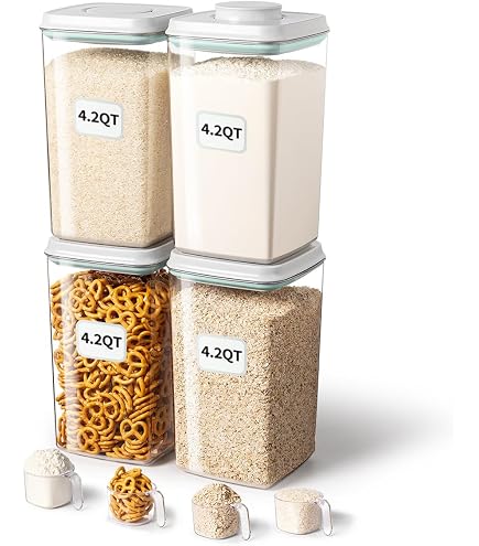 Ankou Airtight Pop Cereal Containers (Set) - 3300ml (3.5qt) Food Storage With Scoop - Stackable Kitchen Canisters - View #5