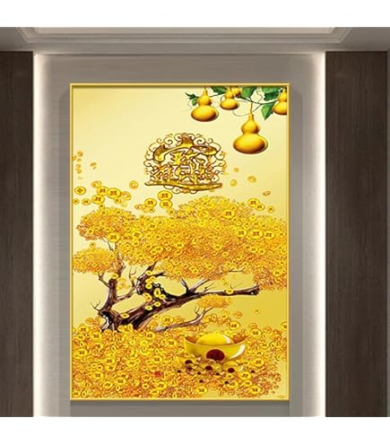 Amazon.co.jp: 黄金の幸運の木アートパネル 金のなる木壁掛け 絵画