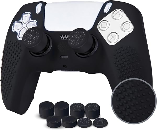 JYXETOV PS5 コントローラー カバー + 収納バッグ(27オプション)、無料の8ボタンキャップ、シリコーン保護、オリジナルの充電器で充電できます、滑り止めデザイン、両面印刷パターンに適しています - 1