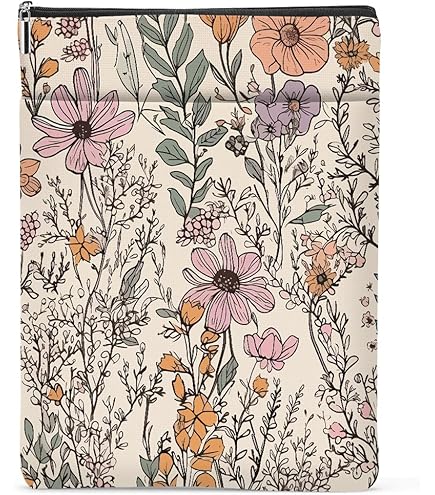 White Daisy Embroidered Book Sleeve - Padded Canvas Cover With Zipper & Front Pocket For Paperbacks & E-Readers