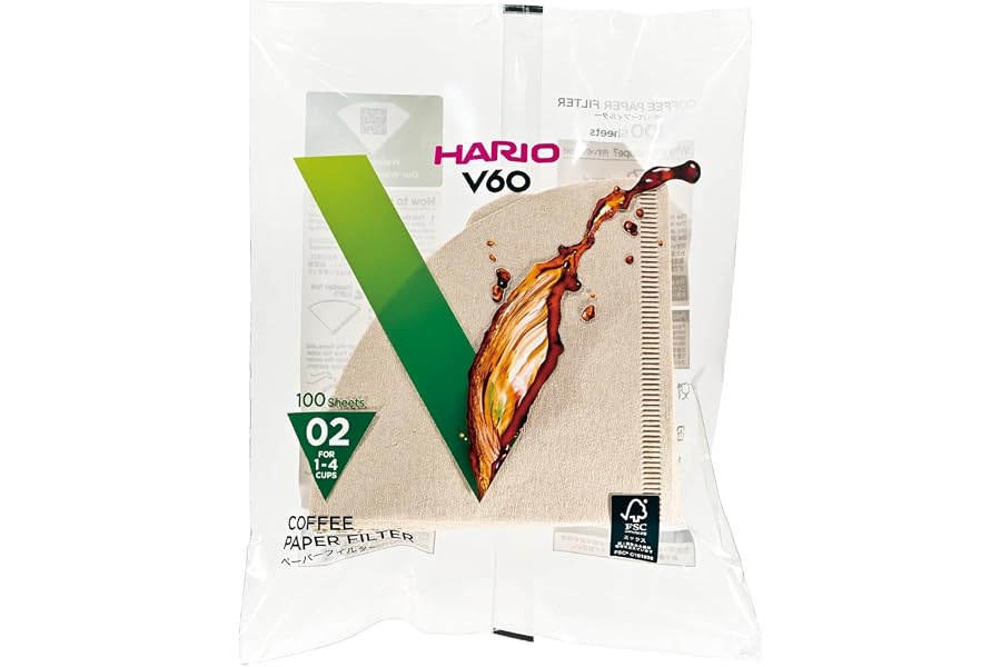 Hario V60 Paper Coffee Filters Single Use Pour Over Cone Filters Size 02, Natural, 100 Count