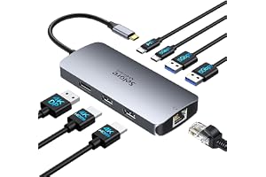 Selore 8in1 USB-C ドッキングステーション 3画面 2HDMI DP 4K 出力 LAN 100W USB-A/C 対応 | ドッキングステーション hdmi 2つ 3画面同時出力可能、100W PD 急速充電でノート PC 給電。有