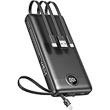 VEEKTOMX Power Bank with Built in Cables, 20000mAh Portable Charger with 5 Outputs & 2 Inputs and LED Display, External Batte