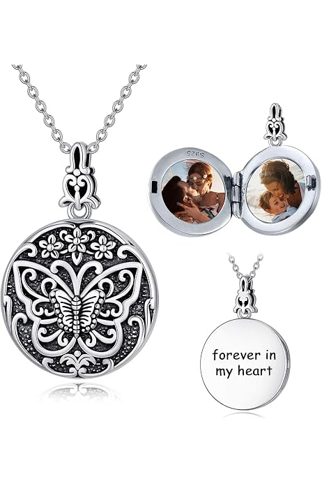 CHENGHONG Heart Locket Necklace 925 