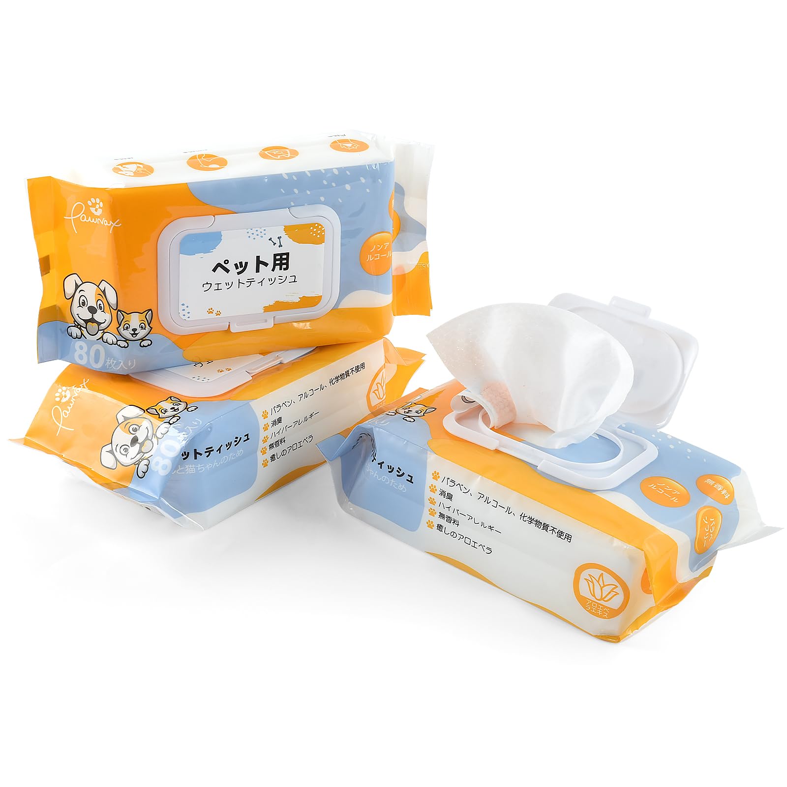 【90%OFF】【219円（定期便208円）】 PAWNAX ペット用 純水99% 厚手 大判 ウェットティッシュ 80枚入×3個