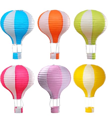 Christmas Hot Air Balloon Paper Lanterns - Set Of 7 Reusable 12-inch Party Decorations