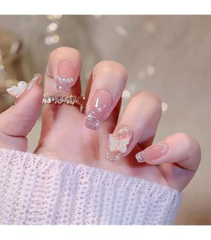 Amazon | 24枚入り ちょうちょキラキラビジューネイル 蝶々の装飾 プチ