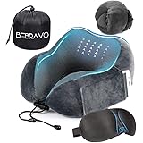 【令和最新改良版】ネックピロー 低反発 U型まくら BeBravo 飛行機 旅行用 昼寝 首枕 コンパクト 通気性が良く 軽量 携帯枕 3Dアイマスク 収納袋付き