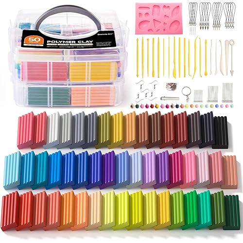 Shuttle Art Polymer Clay Kit, 50 Colours, Soft Oven Clay Kit, 19 Carving Tools and 10 Kinds of Accessories, Non-Stick, Non-To