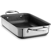 HexClad Hybrid 18 x 25 cm Rectangular Nonstick Roasting Pan, Stay-Cool Handles, Dishwasher-Friendly, Oven-Safe Up to 480°C, I