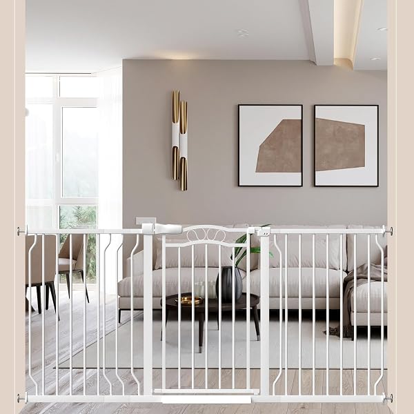 Weed Map Baby Gate, Installation Width: 62.9 - 71.7 inches (159 - 182 cm), White, Pet Gate, Barrier-free Gate, Stairs, Dogs, Automatic Lock, Tension Type, Auto Close Function, Door Opening/Closing - 1