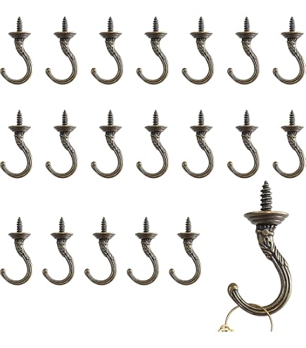 UNIQANTIQ Decorative Bronze Cup Hooks - 1-3/4 Inch Screw-in Mug Hooks, Pack Of 10, Antique Style