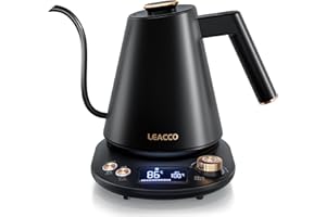 LEACCO 電気ケトル 温度調節 コーヒーポット 2種湯沸かしモード ドリップケトル 細口 急速沸騰 1.0L 電気ポット ケトル 2時間保温/ 5℃単位調整/音声オン・オフ/℃・℉切替/空焚き防止/PSE認証済 コーヒーケトル コーヒー 紅茶 緑