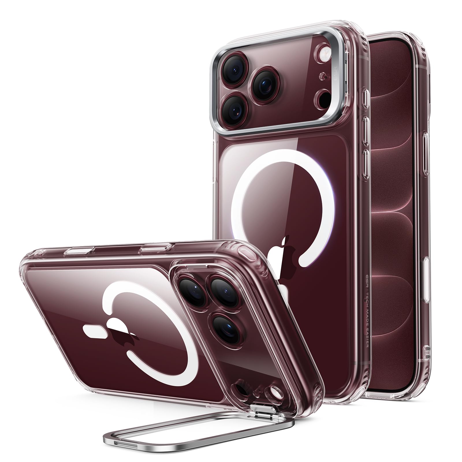 ESR iPhone 18 Pro ケース iPhone17Pro兼用 Flexスタンド 4倍米軍MIL規格 Classic Hybrid クリア | 2世代黄変防止 カメラボタン付き デザインアワード受賞 Magsafeワイヤレス充電を妨げない隠し