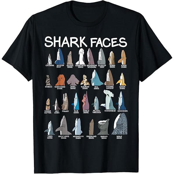 Amazon | サメの識別の種類 - サメの顔 - サメのハート Tシャツ