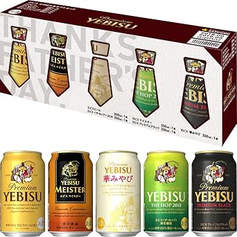 Amazon Co Jp Amazon Co Jp限定 父の日ギフト ヱビス5種アソートセット 父の日オリジナル 350mlx5本 食品 飲料 お酒