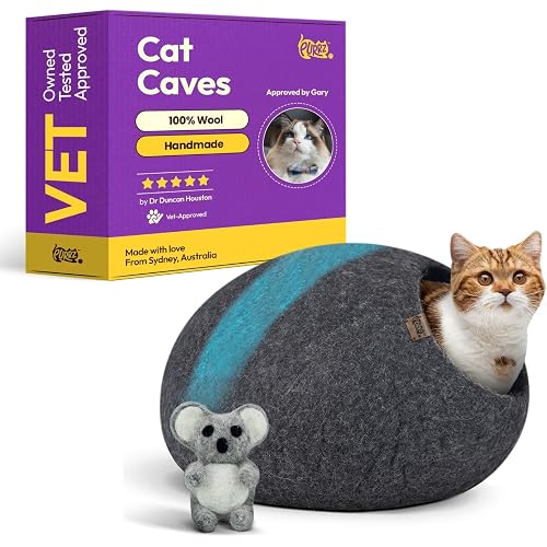 PURRZ Luxury Cave Bed – Handmade Merino Wool Felt Hideaway, Vet-Designed Indoor Condo, Hypoallergenic Pet House, Cozy Igloo B