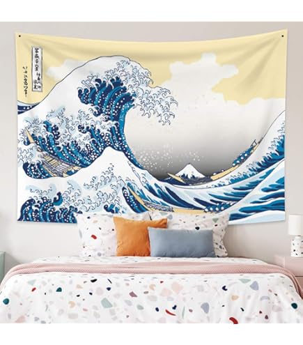 Amazon.co.jp: タペストリーF20 浮世絵 桜 富士山 神奈川沖浪裏