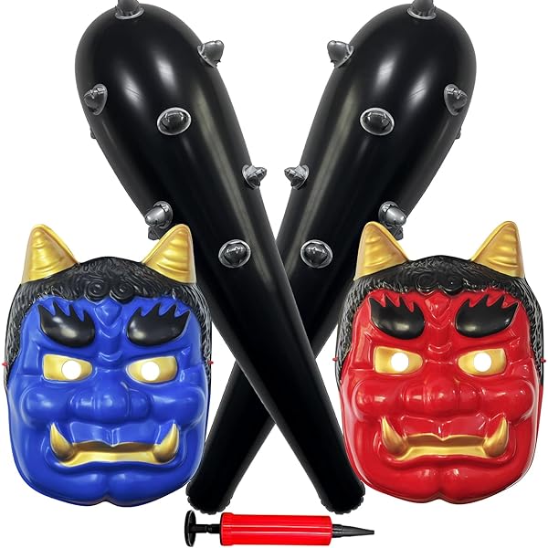 Amazon | [L-Athna] 鬼 お面 おめん 赤鬼 青鬼 こん棒 4点セット