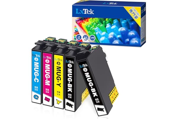 LxTek MUG-4CL 互換インクカートリッジ エプソン(Epson)用 MUG マグカップ インク 4色セット+黒1本(合計5本) 大容量/説明書付/残量表示/個包装 EW-452A EW-052A