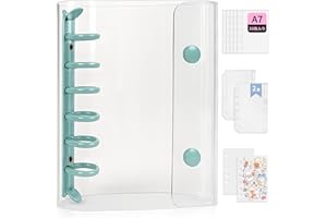 GOKEI シール帳 プラバン 透明 A7サイズ ミニ クリアバインダー 【リフィル×20枚 チャック付きボケット×2枚 下敷き×2枚】手帳 プリ帳 カードスリーブ ポケット はがせる バインダー型ノート 女の子 コラージュノート グリーン