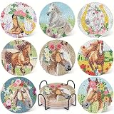 8個入 ダイヤモンドアート馬 コースター キット ビーズアート ダイアモンドアートセット DIYダイヤモンドペインティング 5Dダイヤモンド塗装キット ホルダー付き 手芸キット 滑り止め 耐熱 馬023