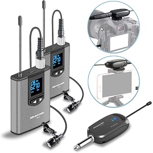 Alvoxcon ワイヤレスマイク UHF 最新版 ピンマイク ワイヤレス ヘッドセットマイク 高音質 クリップマイク ハンズフリーマイク 無線マイク 動画撮影  録音 拡声 カメラ スマホ 軽量 日本語取扱説明書付き 送信機*2 受信機*1 二人用 TG220