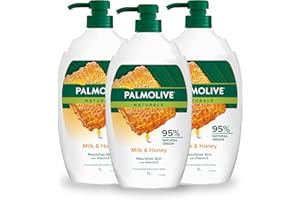 Palmolive Naturals Body Wash 3L (3x1L), Milk and Honey with Moisturizing Milk, Soap Free Shower Gel, No Parabens or Phthalates
