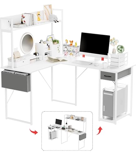VECELOパソコンデスク L字デスク電源コンセント付き 117×80×74cm