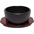 韓国食器 黒ビビンバ(ミニ) 台付き [器13.7 x 6.7cm 台18 x 14 x 1.2cm・内寸11.5cm] 萬古焼 直火 和食器 酒器...