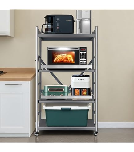 FaitLux キッチンラック スライド式棚板 レンジラック 炊飯器収納 4段 Amazon.co.jp: FaitLux キッチンラック スライド式棚板 レンジ