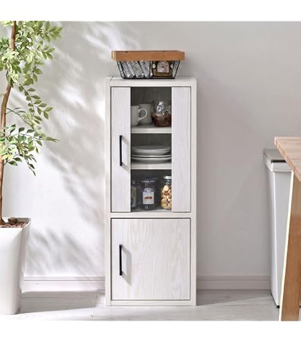 Amazon｜食器棚 (スリム) 幅32㎝ (ミニ) 高さ80×奥行29㎝ (扉が左右