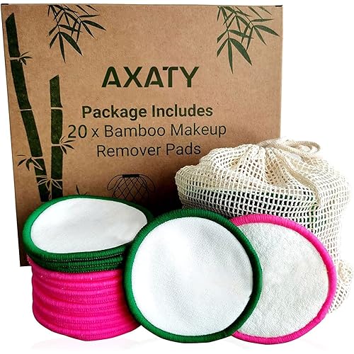 AXATY-Krafterz 20 Pack 3 layers Reusable Makeup Remover Pads-Organic Bamboo Terry & Cotton Rounds Eco-Friendly Pads for All S