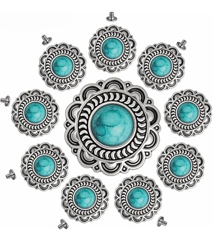 Spritewelry 20Pcs Turquoise Buttons Tibetan Flat Round Alloy