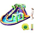 AirMyFun Water Slide Inflatable Bounce House for Kids Family Backyard with Blower Bouncy Castle Fun Doorway Tunnel, Climbing Wall, Long Saves Return Curve Slide and Ball Shooting