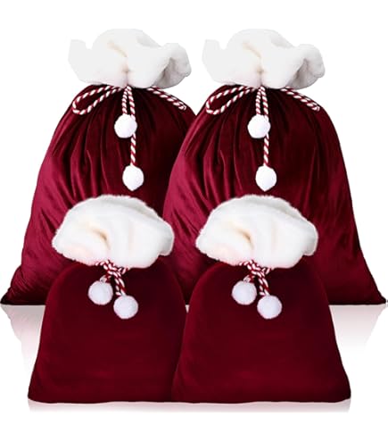 Gothic Christmas Santa Bags 2 Pack - 30x24 Extra Large Black Canvas Gift Sacks With Drawstring