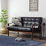 岩附(IWATSUKI) ソファー レザー 2人掛け 肘付き 合皮 黒 ヴィンテージ b) 2人掛けソファ ブラック 単品 2人用 幅125cm アンティーク Loire ロワール IW-72-2PBK