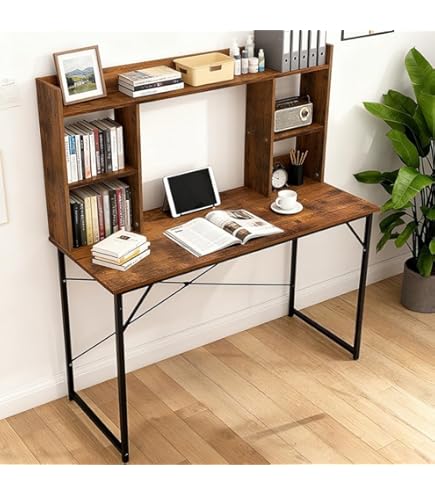 Amazon | DEWEL パソコンデスク ハイタイプ 幅80cm ラック付きデスク