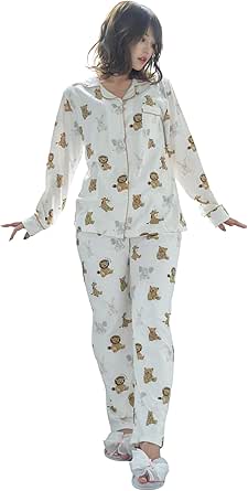 Amazon リラマシェリ Riramacherie 天然素材 コットン 綿100 アニマル 動物柄 パジャマ ルームウェア 部屋着 冬 大人 かわいい モテ 長袖 パジャマ ルームウェアセット 通販