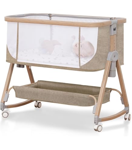 Amazon.co.jp: ベビーベッド 添い寝ベッド 浅い木色 乳児用ベッド 多