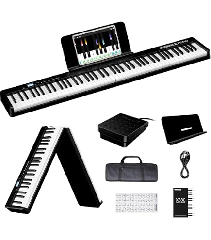 Amazon | 電子ピアノ 88鍵盤 折りたたみ スタンド付 2つ折り電子