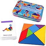 sharprepublic 子供 タングラムパズル パターンブロック 木製 カード付き 幾何学形状パズル 幼児向け IQ チャレンジ 知育 教育玩具