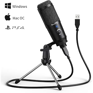 BeeFly コンデンサーマイク 単一指向性 USBマイク PCマイク ps4 マイク 簡単接続 高音質低遅延 スタンド付き 音量調節可能 録音/生放送/YOUTUBE/オンラインチャット/ゲーム実況などに最適 Windows/Mac/PS4対応 ブラック