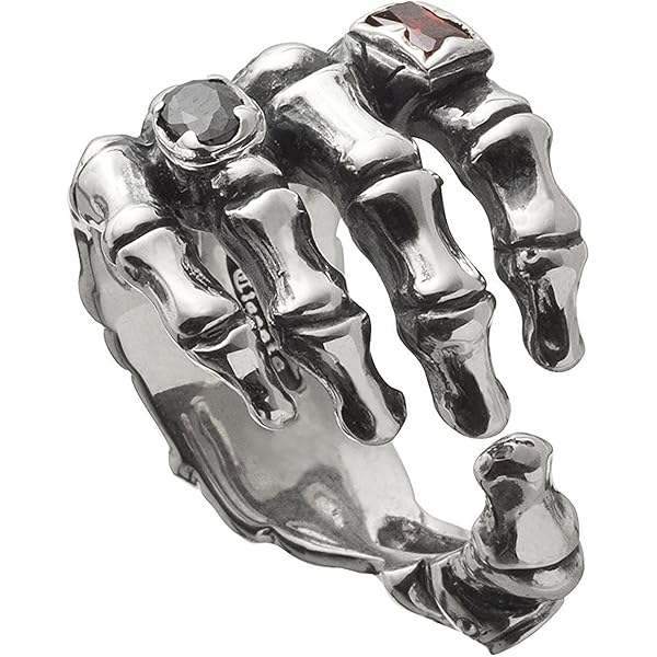 Amazon | [LINSION] 925スターリングシルバー 手 スカル 骸骨 リング