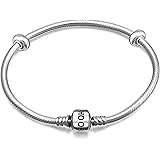 Hoobeads 925 Sterling Silver Snake Chain Bracelet 2 Removable Stopper Beads Charms Bracelet