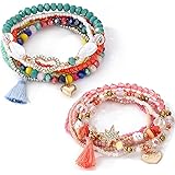 MengPa Bohemian Crystal Colorful Stretch Bead Multilayer Bracelets for Women