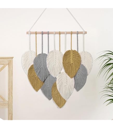 新品　マクラメ　壁掛け　飾り　纏め売り　5点　バザー　プレゼント　フリマ Amazon.co.jp: SnugLife マクラメ壁掛け葉 - 大きなシックな