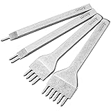 Bestgle 4本セット レザークラフト 道具 工具 菱目打ち 1/2/4/6爪歯 菱形穿孔穴あけ工具 革ポンチ 目打ち4mm 丸穴パンチツールセット 皮革工芸DIYクラフトキット
